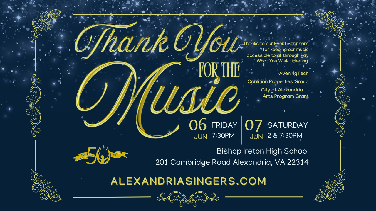 Alexandria Singers – Thank you for the Music  June 6 & 7